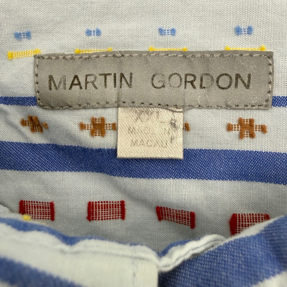 Martin Gordon Button Down Mens XXL Light Blue Embroidered Stripe Cotton *READ* - Picture 4 of 10